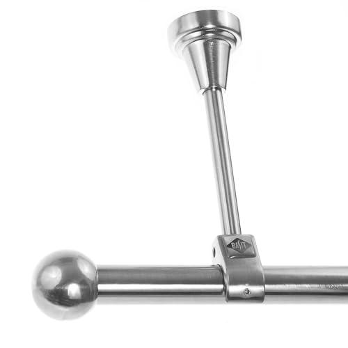 BASIT Gardinenstange Deckenmontage 1 läufig 280 cm lang Edelstahl Look Set Metall 1-läufige Vorhangstange Deckenmontage Ø20mm I 120-600cm wählbar D51R von BASIT