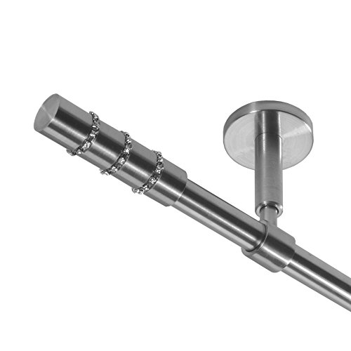 BASIT Gardinenstange Deckenmontage 1 läufig 480 cm lang Edelstahl Look Set Metall I 1-läufige Vorhangstange Deckenmontage Ø16mm I 120-600cm wählbar D11 von BASIT