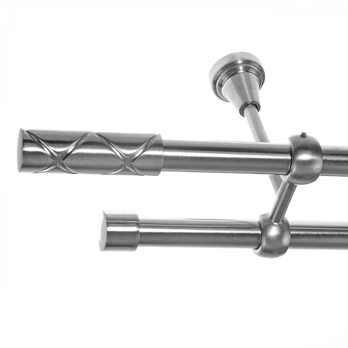BASIT Gardinenstange Deckenmontage 2 läufig 180cm lang Edelstahl Look Metall Gardinenstange 2 läufig Deckenbefestigung Ø19mm I 120-600cm wählbar D28 von BASIT