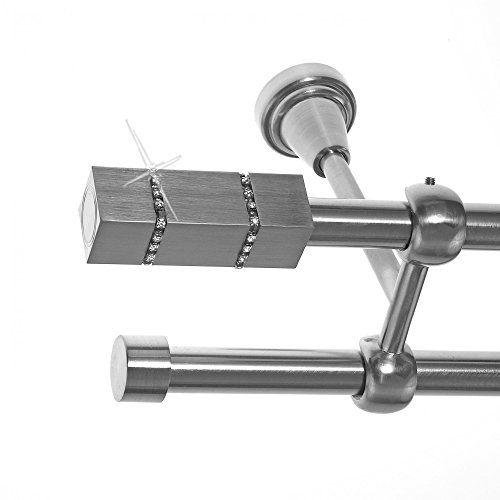 BASIT Gardinenstange Deckenmontage 2 läufig 240cm lang Edelstahl Look Metall Gardinenstange 2 läufig Deckenbefestigung Ø19mm I 120-600cm wählbar D28 von BASIT