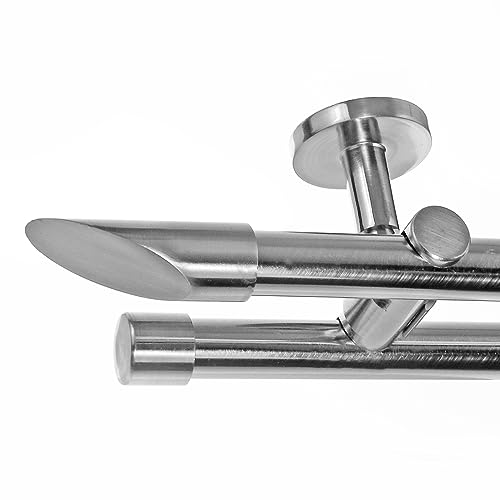 BASIT Gardinenstange Deckenmontage 2 läufig 280cm lang Edelstahl Look Metall Gardinenstange 2 läufig Deckenbefestigung Ø20mm I 120-600cm wählbar D41 von BASIT