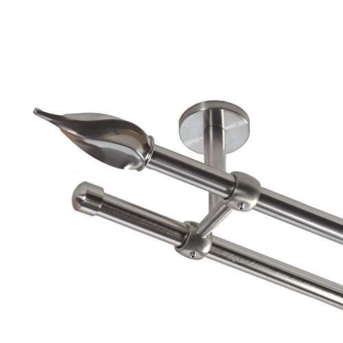 BASIT Gardinenstange Deckenmontage 2 läufig 400cm lang Edelstahl Look Metall Gardinenstange 2 läufig Deckenbefestigung Ø16mm I 120-600cm wählbar D21 von BASIT