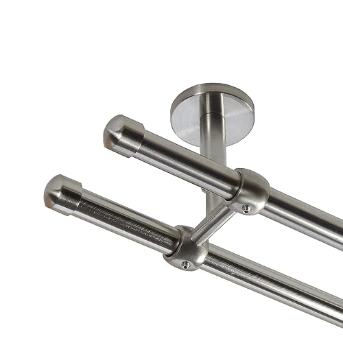 BASIT Gardinenstange Deckenmontage 2 läufig 540cm lang Edelstahl Look Metall Gardinenstange 2 läufig Deckenbefestigung Ø16mm I 120-600cm wählbar D21 von BASIT
