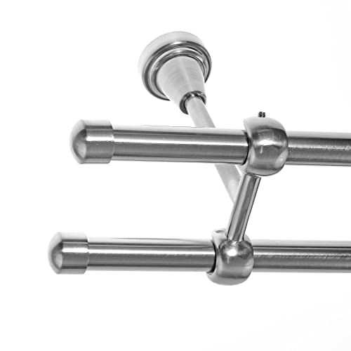BASIT Gardinenstange I Edelstahl Look Metall Ø 16mm I Vorhangstange I Gardinenstangenset I Deckenbefestigung I 2 läufig mit Deckenmontage I Kappe gewölbt I Länge 140 cm I Design D24 E17 E17 von BASIT