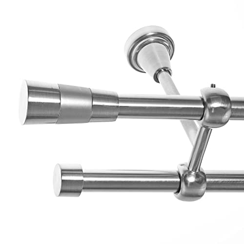 BASIT Gardinenstange I Edelstahl Look Metall Ø 16mm I Vorhangstange I Gardinenstangenset I Deckenbefestigung I 2 läufig mit Deckenmontage I Kegel I Länge 180 cm I Design D24 E11 E16 von BASIT