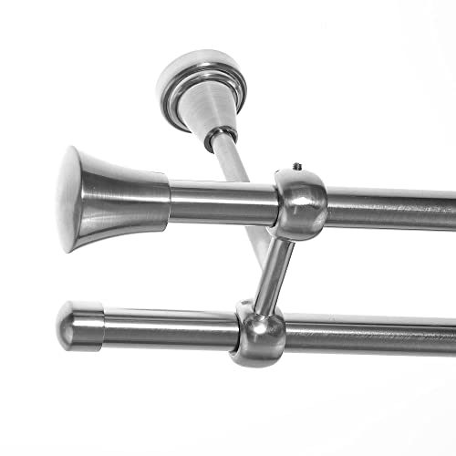 BASIT Gardinenstange I Edelstahl Look Metall Ø 16mm I Vorhangstange I Gardinenstangenset I Deckenbefestigung I 2 läufig mit Deckenmontage I Knauf I Länge 480 cm I Design D24 E19 E17 von BASIT