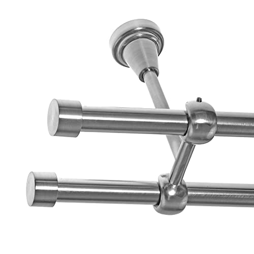 BASIT Gardinenstange I Edelstahl Look Metall Ø 16mm I Vorhangstange I Gardinenstangenset I Deckenbefestigung I 2 läufig mit Deckenmontage I Schlichte Kappe I Länge 160 cm I Design D24 E16 E16 von BASIT