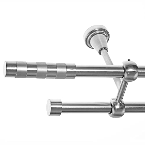 BASIT Gardinenstange I Edelstahl Look Metall Ø 16mm I Vorhangstange I Gardinenstangenset I Deckenbefestigung I 2 läufig mit Deckenmontage I Zylinder I Länge 240 cm I Design D24 E12 E16 von BASIT