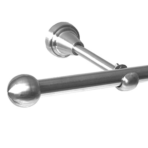 BASIT Gardinenstange mit Wandhalterung 180 cm lang Edelstahl Look im Set I 1-läufige Gardinenstange Wandmontage Ø16mm I In 120-600 cm verfügbar von BASIT