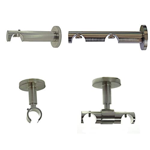 Gardinenstangenträger o. Trägerverlängerung Edelstahl Look f. 16mm Innenlaufrohr, Modell:H80 2läufig Wandträger von BASIT