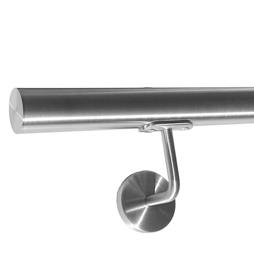 BASIT Handlauf Edelstahl Treppengeländer, Durchmesser 42,4mm, Geländer aus V2A, inkl. Montagematerial, Wandhandlauf WT23, Länge:200 cm - 2 Halter, Geländer-Endstücke:KA14 - flach BASIT Handlauf Edelstahl Treppengeländer, Durchmesser 42,4mm, Geländer aus V2A, inkl. Montagematerial, Wandhandlauf WT23, Länge:200 cm - 2 Halter, Geländer-Endstücke:KA14 - flach von BASIT