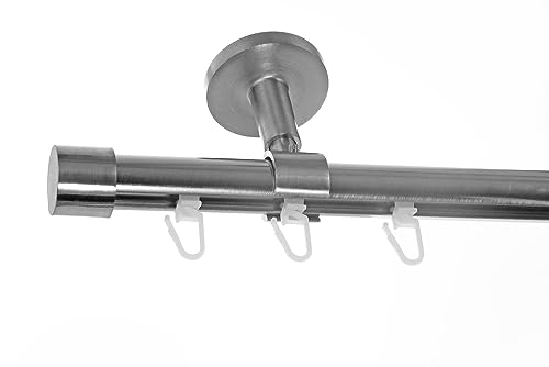 BASIT Innenlauf Gardinenstange 1 läufig 540 cm lang Edelstahl Look I Gardinenstange Deckenmontage 1 läufig Ø20mm I In 120-600cm verfügbar I D30 von BASIT