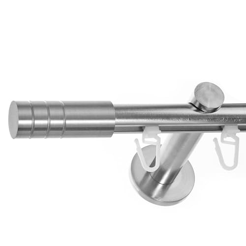 BASIT Innenlauf Gardinenstange 1 läufig Wandmontage 120 cm lang Edelstahl Optik I Vorhangstange mit Schiene 1läufig Ø16mm I 120-600 cm wählbar H70 von BASIT