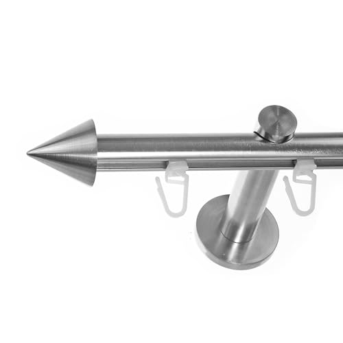BASIT Innenlauf Gardinenstange 1 läufig Wandmontage 140 cm lang Edelstahl Optik I Vorhangstange mit Schiene 1läufig Ø16mm I 120-600 cm wählbar H70 von BASIT
