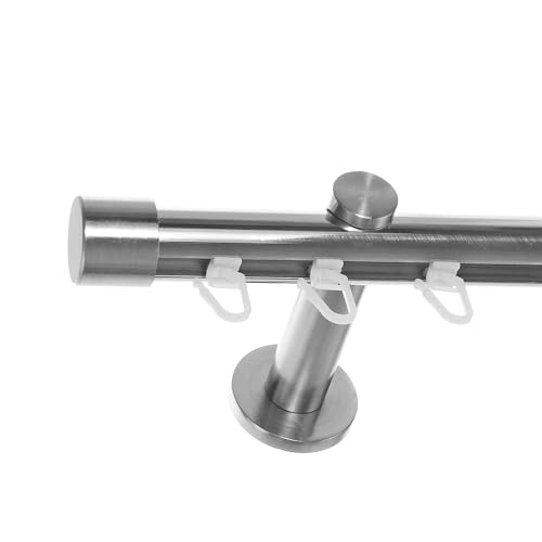 BASIT Innenlauf Gardinenstange 1 läufig Wandmontage 140 cm lang Edelstahl Optik I Vorhangstange mit Schiene 1läufig Ø20mm I 120-600 cm wählbar H30 von BASIT