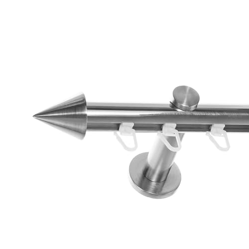 BASIT Innenlauf Gardinenstange 1 läufig Wandmontage 140 cm lang Edelstahl Optik I Vorhangstange mit Schiene 1läufig Ø20mm I 120-600 cm wählbar H30 von BASIT