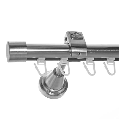 BASIT Innenlauf Gardinenstange 1 läufig Wandmontage 140 cm lang Edelstahl Optik I Vorhangstange mit Schiene 1läufig Ø20mm I 120-600 cm wählbar H50 von BASIT
