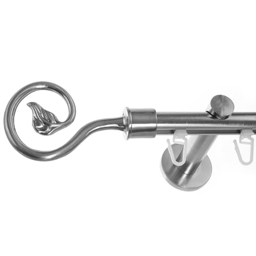 BASIT Innenlauf Gardinenstange 1 läufig Wandmontage 160 cm lang Edelstahl Optik I Vorhangstange mit Schiene 1läufig Ø16mm I 120-600 cm wählbar H70 von BASIT