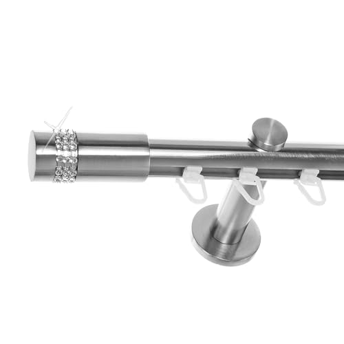 BASIT Innenlauf Gardinenstange 1 läufig Wandmontage 160 cm lang Edelstahl Optik I Vorhangstange mit Schiene 1läufig Ø20mm I 120-600 cm wählbar H30 von BASIT