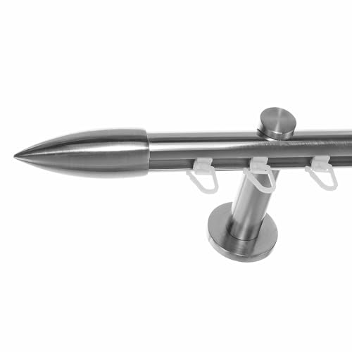 BASIT Innenlauf Gardinenstange 1 läufig Wandmontage 180 cm lang Edelstahl Optik I Vorhangstange mit Schiene 1läufig Ø20mm I 120-600 cm wählbar H30 von BASIT