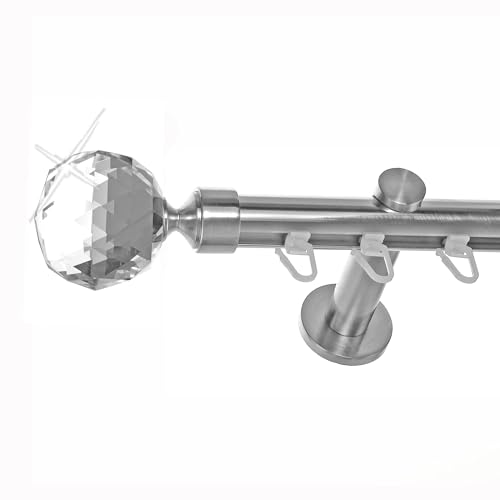 BASIT Innenlauf Gardinenstange 1 läufig Wandmontage 280 cm lang Edelstahl Optik I Vorhangstange mit Schiene 1läufig Ø20mm I 120-600 cm wählbar H30 von BASIT