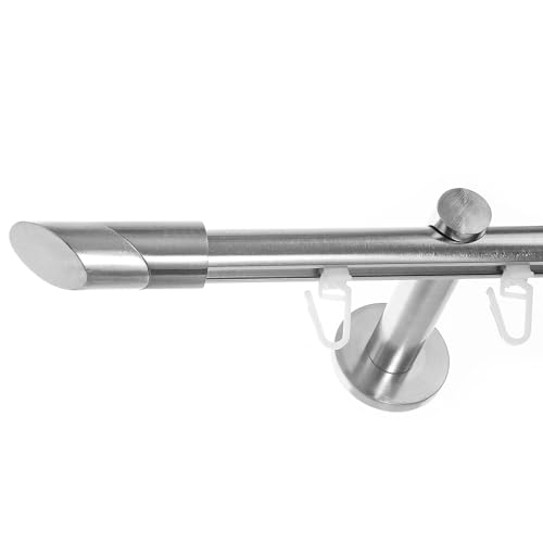 BASIT Innenlauf Gardinenstange 1 läufig Wandmontage 320 cm lang Edelstahl Optik I Vorhangstange mit Schiene 1läufig Ø16mm I 120-600 cm wählbar H70 von BASIT