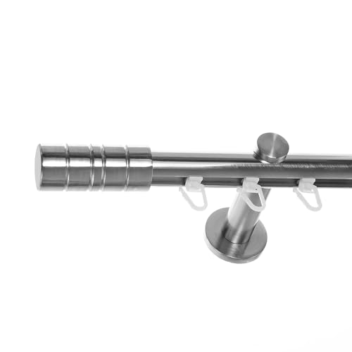 BASIT Innenlauf Gardinenstange 1 läufig Wandmontage 360 cm lang Edelstahl Optik I Vorhangstange mit Schiene 1läufig Ø20mm I 120-600 cm wählbar H30 von BASIT