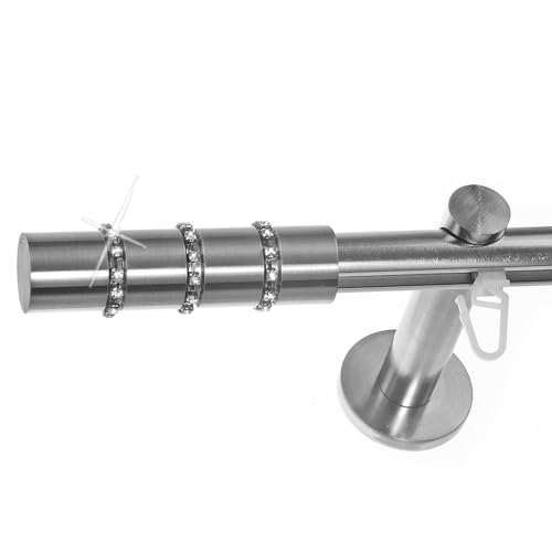 BASIT Innenlauf Gardinenstange 1 läufig Wandmontage 400 cm lang Edelstahl Optik I Vorhangstange mit Schiene 1läufig Ø16mm I 120-600 cm wählbar H70 von BASIT
