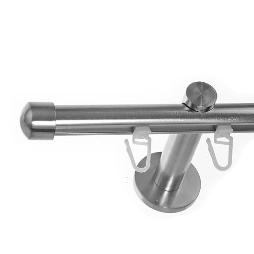 BASIT Innenlauf Gardinenstange 1 läufig Wandmontage 600 cm lang Edelstahl Optik I Vorhangstange mit Schiene 1läufig Ø16mm I 120-600 cm wählbar H70 von BASIT