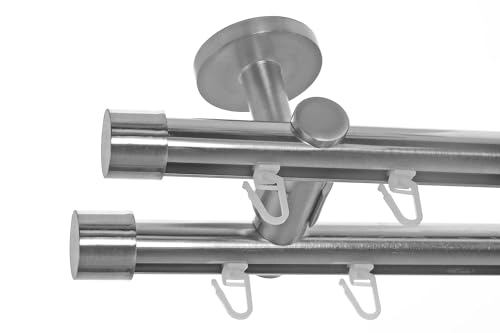 BASIT Innenlauf Gardinenstange 2 läufig Deckenmontage 280 cm lang Edelstahl Look I Vorhangstange mit Schiene 2läufig Ø20mm I 120-600 cm wählbar D40 von BASIT