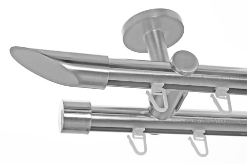BASIT Innenlauf Gardinenstange 2 läufig Deckenmontage 320 cm lang Edelstahl Look I Vorhangstange mit Schiene 2läufig Ø20mm I 120-600 cm wählbar D40 von BASIT