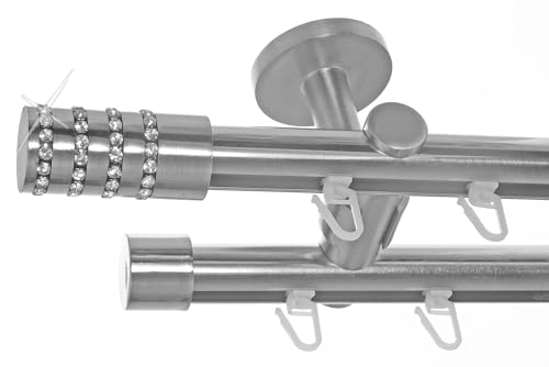 BASIT Innenlauf Gardinenstange 2 läufig Deckenmontage 360 cm lang Edelstahl Look I Vorhangstange mit Schiene 2läufig Ø20mm I 120-600 cm wählbar D40 von BASIT