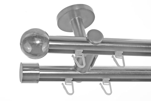 BASIT Innenlauf Gardinenstange 2 läufig Deckenmontage 360 cm lang Edelstahl Look I Vorhangstange mit Schiene 2läufig Ø20mm I 120-600 cm wählbar D40 BASIT Innenlauf Gardinenstange 2 läufig Deckenmontage 360 cm lang Edelstahl Look I Vorhangstange mit Schiene 2läufig Ø20mm I 120-600 cm wählbar D40 von BASIT