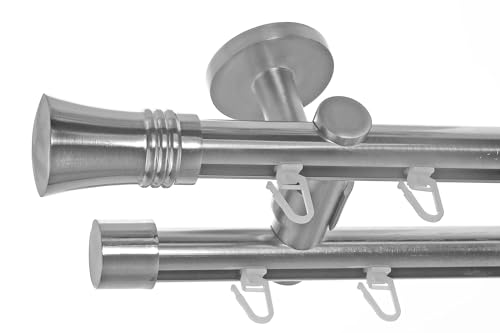 BASIT Innenlauf Gardinenstange 2 läufig Deckenmontage 400 cm lang Edelstahl Look I Vorhangstange mit Schiene 2läufig Ø20mm I 120-600 cm wählbar D40 von BASIT