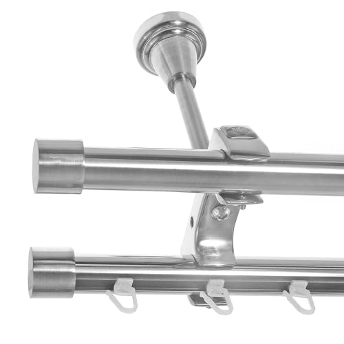 BASIT Rohr + Innenlauf Gardinenstange Deckenmontage 2 läufig 360cm lang Edelstahl Look Metall Gardinenstange 2 läufig Deckenbefestigung Ø20mm I D61 RI von BASIT