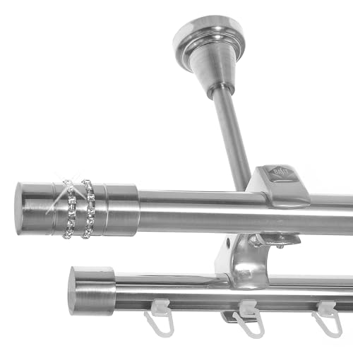 BASIT Rohr + Innenlauf Gardinenstange Deckenmontage 2 läufig 600cm lang Edelstahl Look Metall Gardinenstange 2 läufig Deckenbefestigung Ø20mm I D61 RI von BASIT