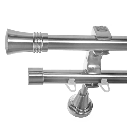 BASIT Rohr + Innenlauf Gardinenstange Wandmontage 2 läufig 140cm lang Edelstahl Look Metall Gardinenstange 2 läufig Wandbefestigung Ø20mm I H60 RI von BASIT