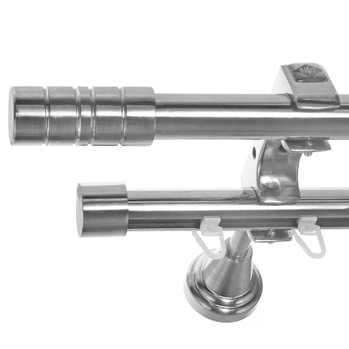 BASIT Rohr + Innenlauf Gardinenstange Wandmontage 2 läufig 160cm lang Edelstahl Look Metall Gardinenstange 2 läufig Wandbefestigung Ø20mm I H60 RI von BASIT