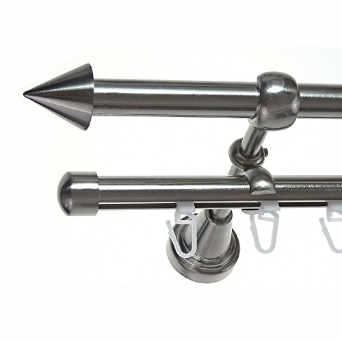 BASIT Rohr + Innenlauf Gardinenstange Wandmontage 2 läufig 280cm lang Edelstahl Look Metall Gardinenstange 2 läufig Wandbefestigung Ø16mm I H14+I von BASIT
