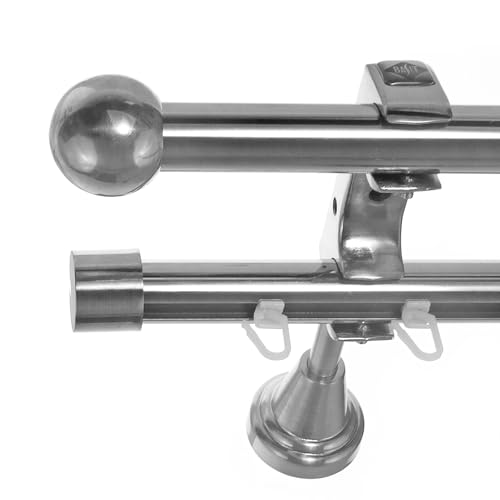 BASIT Rohr + Innenlauf Gardinenstange Wandmontage 2 läufig 320cm lang Edelstahl Look Metall Gardinenstange 2 läufig Wandbefestigung Ø20mm I H60 RI von BASIT