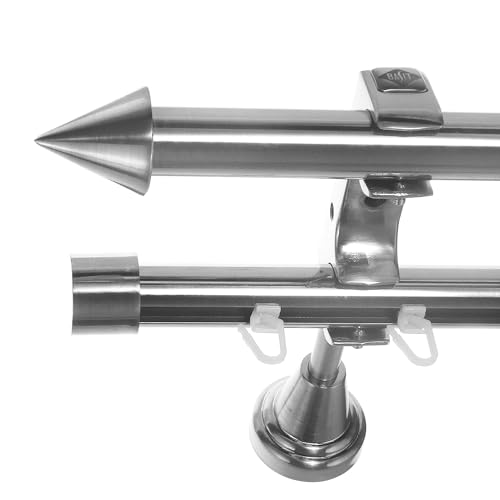 BASIT Rohr + Innenlauf Gardinenstange Wandmontage 2 läufig 320cm lang Edelstahl Look Metall Gardinenstange 2 läufig Wandbefestigung Ø20mm I H60 RI von BASIT