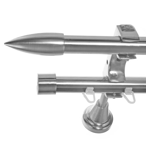 BASIT Rohr + Innenlauf Gardinenstange Wandmontage 2 läufig 320cm lang Edelstahl Look Metall Gardinenstange 2 läufig Wandbefestigung Ø20mm I H60 RI von BASIT