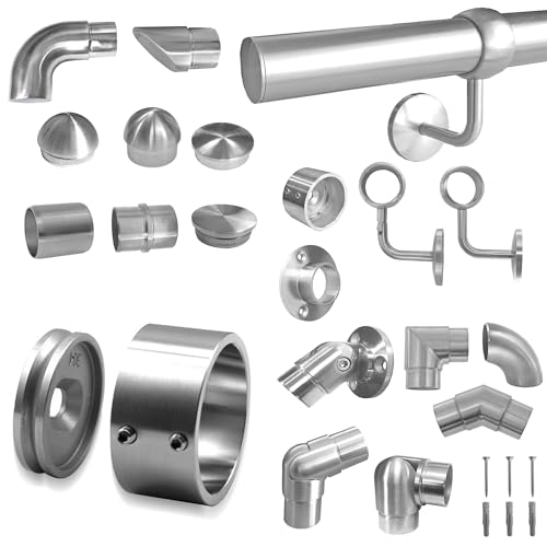 BASIT Wandflansch für Edelstahl Treppen Geländer Wand Handlauf Träger V2A I Wand Boden Flansch für Rohr 42,4mm V2A I Wandanschluss - Rohr WF15 Außendurchmesser 50mm von BASIT