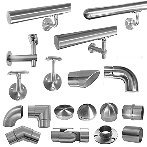 Edelstahl Geländer Handlauf Wand Träger Haltegriff Ø42,4 x 2 mm Einzelteile V2A, Ausführung:140 cm V2A Rohr 42.4x2mm von BASIT