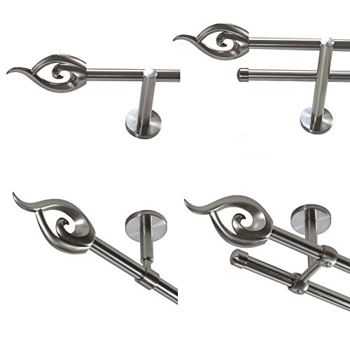 Gardinenstange mit Edelstahlrohr V2A 16mm Wandträger Deckenträger 1-läufig oder 2-läufig wählbar Modern Flamme E24 von Basit®, Design/Länge:H10 120cm einläufig von BASIT