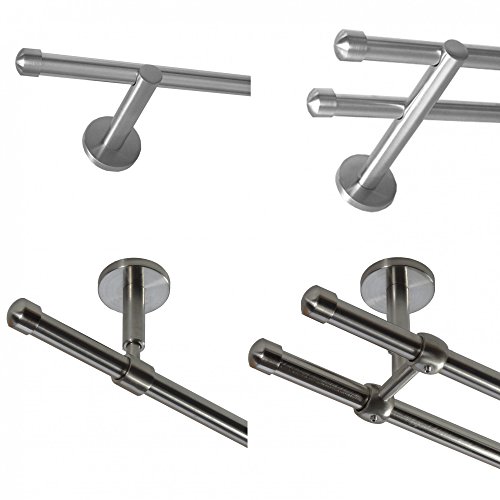 Gardinenstange mit Edelstahlrohr V2A 16mm Wandträger Deckenträger 1-läufig oder 2-läufig wählbar Modern Kappe E17 von Basit®, Design/Länge:H10 140cm einläufig von BASIT