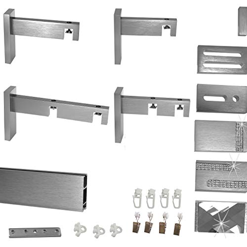 Innenlauf Gardinenstange eckig Edelstahl Look kantiges Design Erstellen BASIT®, Modell:H90 1-lauf Träger kurz von BASIT