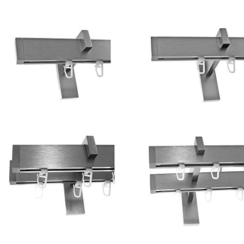 Innenlauf Gardinenstangen eckig Edelstahl Look kantiges Design 1-, 2- läufig E90, Länge Gardinenstange:400 cm, Modell:H90 1-lauf Träger kurz von BASIT