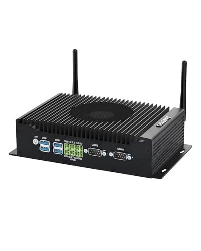 BASOARO Mini Industrie PC Mini PC Win 11 Pro i7 10810U, Industrie Computer Dual HD+DP 4K Dreifach Display, 16GB RAM 256GB SSD, 2 RJ45 LAN, 2 RS232/RS422/RS485 COM, GPIO, 6 USB, Dualband WLAN, BT von BASOARO