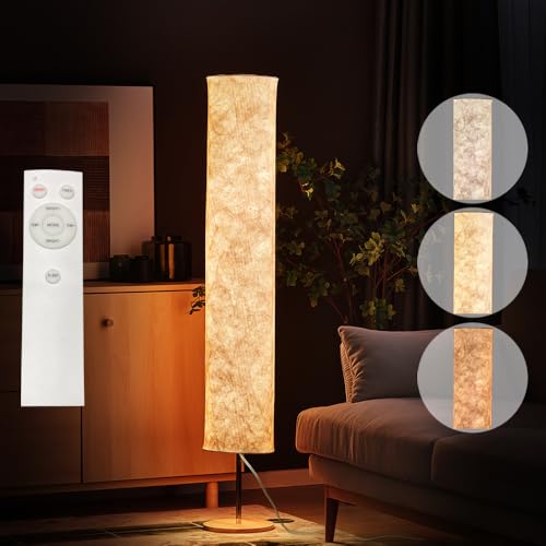 BASRAE Weiss Stehleuchte Wohnzimmer Weiche LED Stehlampe für Schlafzimmer,Modern Standleuchte mit 3 Farbentemperaturen,Dimmbare Standlampe mit Fernbedienung,150cm hohe Stoffleuchte Indoor Deko von BASRAE